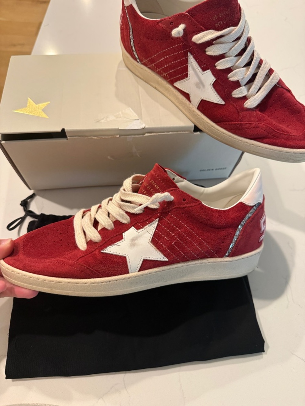 Golden Goose Red and White Low-Top Sneakers